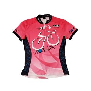 Louis Garneau Women's Pink Boobies Short Sleeve Zip Up Cycling Jersey Size Small